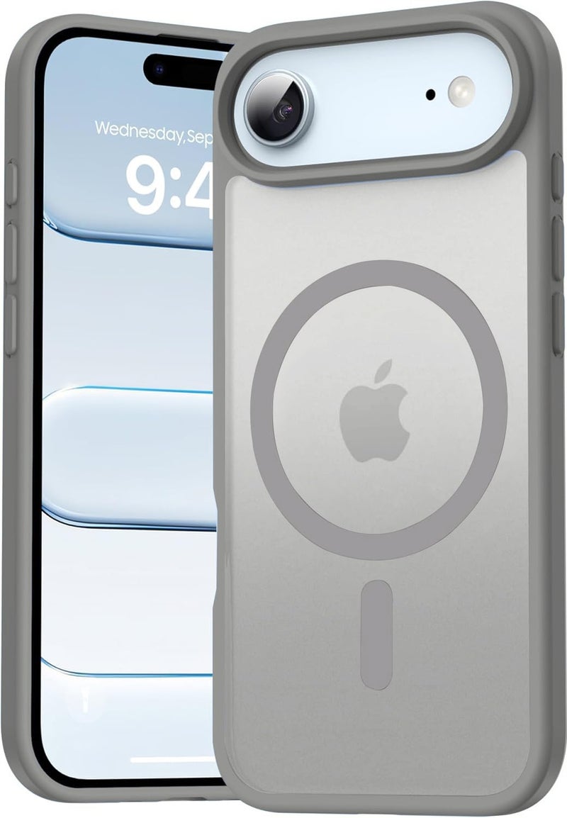 Elzzi Magnetic Back Cover for iPhone 17 Air Case (Compatible with MagSafe) (Military Grade Drop Protection) Slim Translucent Matte Shockproof with Anti-Fingerprint Phone Case (Grey) - Image 1