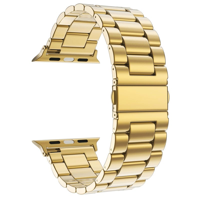 إيروريكس لساعة Apple Watch 38 / 40 / 41 / S10 42 مم، سوار ساعة من الفولاذ المقاوم للصدأ بثلاث حبات قابل للطي (ذهبي) - Image 2