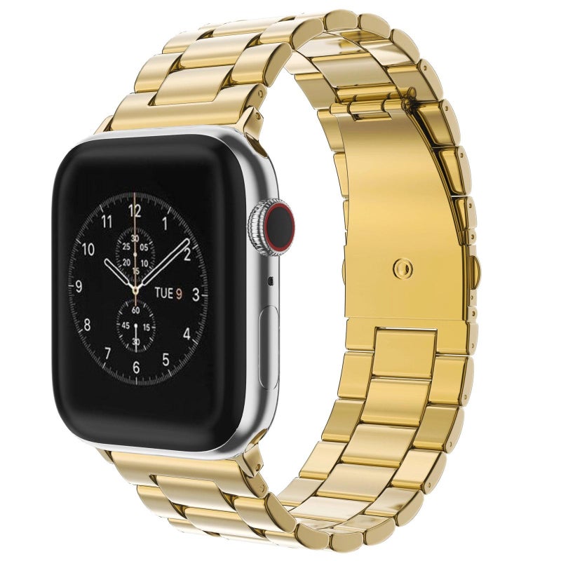 إيروريكس لساعة Apple Watch 38 / 40 / 41 / S10 42 مم، سوار ساعة من الفولاذ المقاوم للصدأ بثلاث حبات قابل للطي (ذهبي) - Image 1