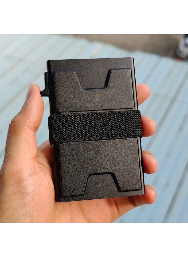 زد محفظة روديوم مرنة من الألمنيوم للرجال، حامل بطاقات معدني مقاوم لترددات RFID، باللون الأسود 