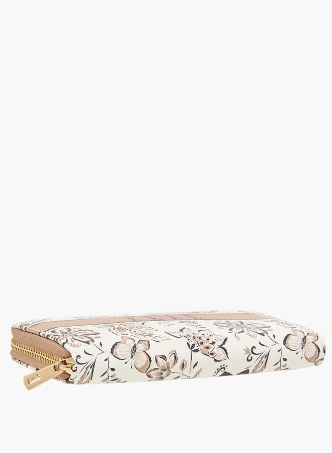 ELLE Womens Floral Print Zip Around Wallet
