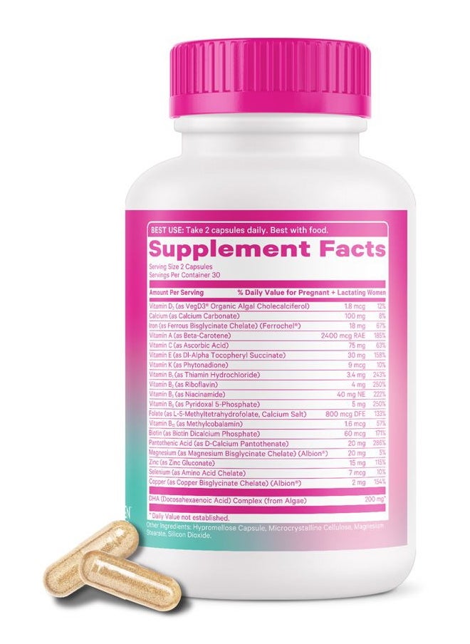 Pink Stork - Total Postnatal Vitamins for Women with Vegan DHA, Iron, Folate, and Vitamin B12, Postpartum Recovery Essentials, Daily Supplement for Breastfeeding Moms - 1 Month Supply - Image 1