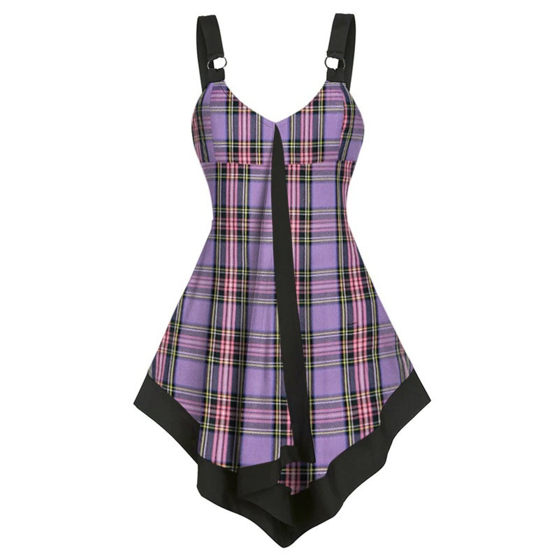 Ladies Plaid Tank Top Comfortable Sleeveless Dress 9122 Pink  - Image 1