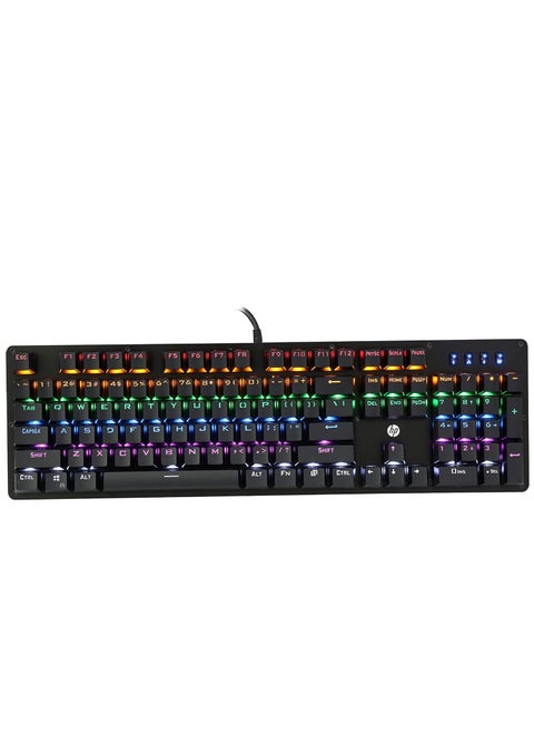 لوحة مفاتيح الألعاب الميكانيكية السلكية كاملة الحجم GK100F بإضاءة خلفية RGB، 104 زرًا، أزرار الألعاب مصنفة حتى 50 مليون نقرة، لون موحد، مفتاح أزرق، إضاءة شاملة، تصميم سهل الاستخدام - أسود