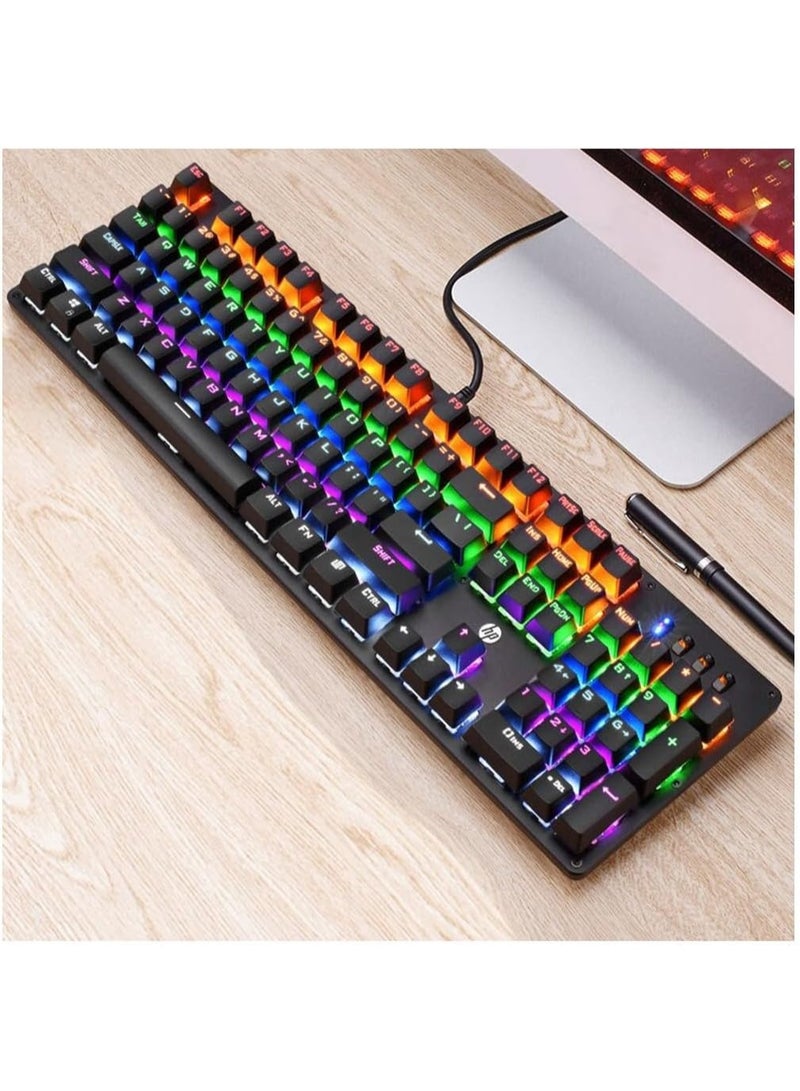 HP Full Size RGB Backlit Wired Mechanical Gaming Keyboard GK100F , 104 buttons , Gaming buttons rated at up to 50 million-clicks , Color uniform,  Blue Switch , overall lighting , friendly design - black - Image 4