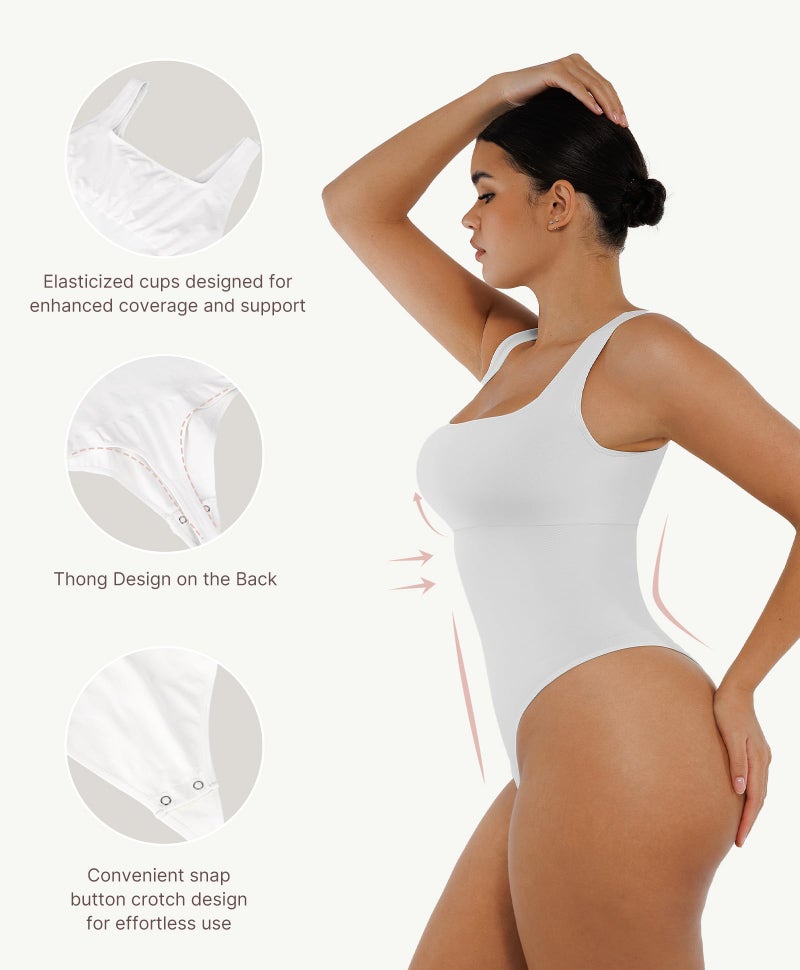 FeelinGirl White Shapewear Bodysuit Women Seamless Tummy Control Bodysuit Compression Shapewear Bodysuit White 3XL/4XL - Image 3