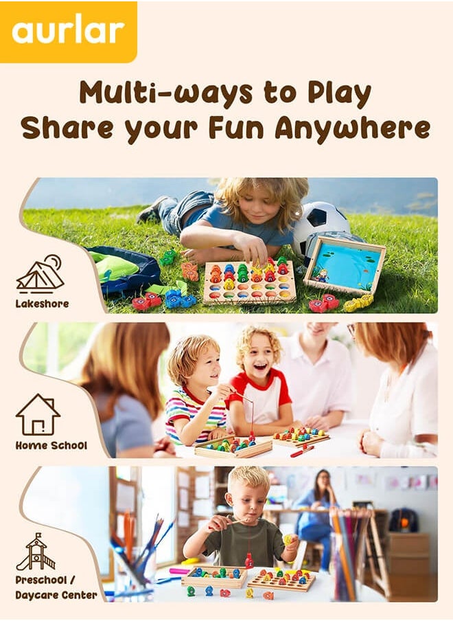 Aurlar - Magnetic Wooden Fishing Game – ABC & Numbers Sorting, Montessori Fine Motor Skills Toy, Interactive Educational Gift for Toddlers & Preschool Kids - Image 1