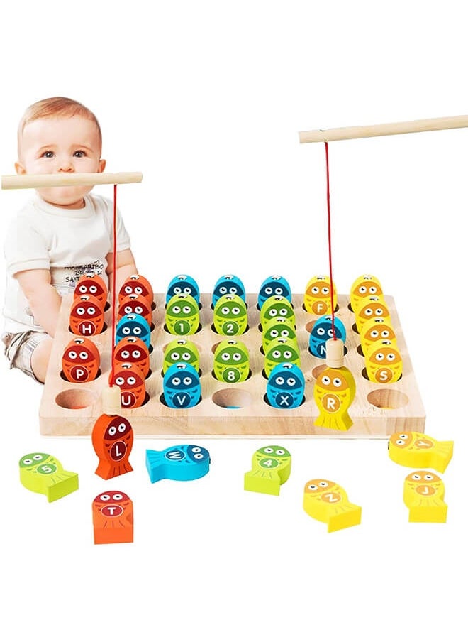 Aurlar - Magnetic Wooden Fishing Game – ABC & Numbers Sorting, Montessori Fine Motor Skills Toy, Interactive Educational Gift for Toddlers & Preschool Kids - Image 1