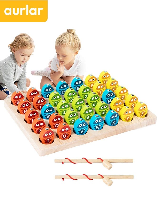 Aurlar - Magnetic Wooden Fishing Game – ABC & Numbers Sorting, Montessori Fine Motor Skills Toy, Interactive Educational Gift for Toddlers & Preschool Kids - Image 1