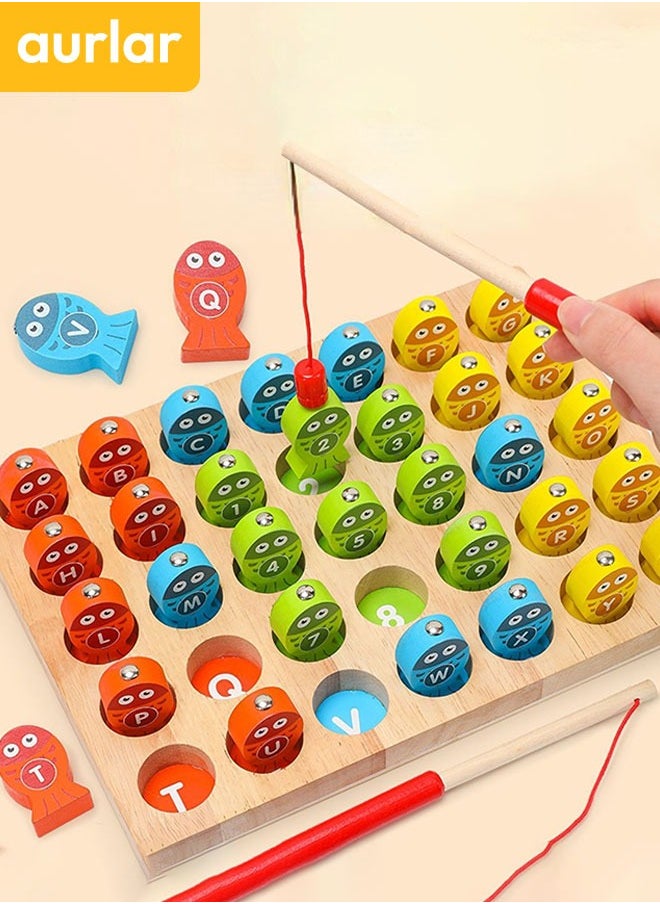 Aurlar - Magnetic Wooden Fishing Game – ABC & Numbers Sorting, Montessori Fine Motor Skills Toy, Interactive Educational Gift for Toddlers & Preschool Kids - Image 1