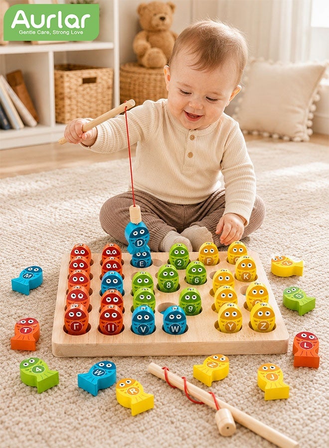 Aurlar Magnetic Wooden Fishing Game – ABC & Numbers Sorting, Montessori Fine Motor Skills Toy, Interactive Educational Gift for Toddlers & Preschool Kids - Image 1