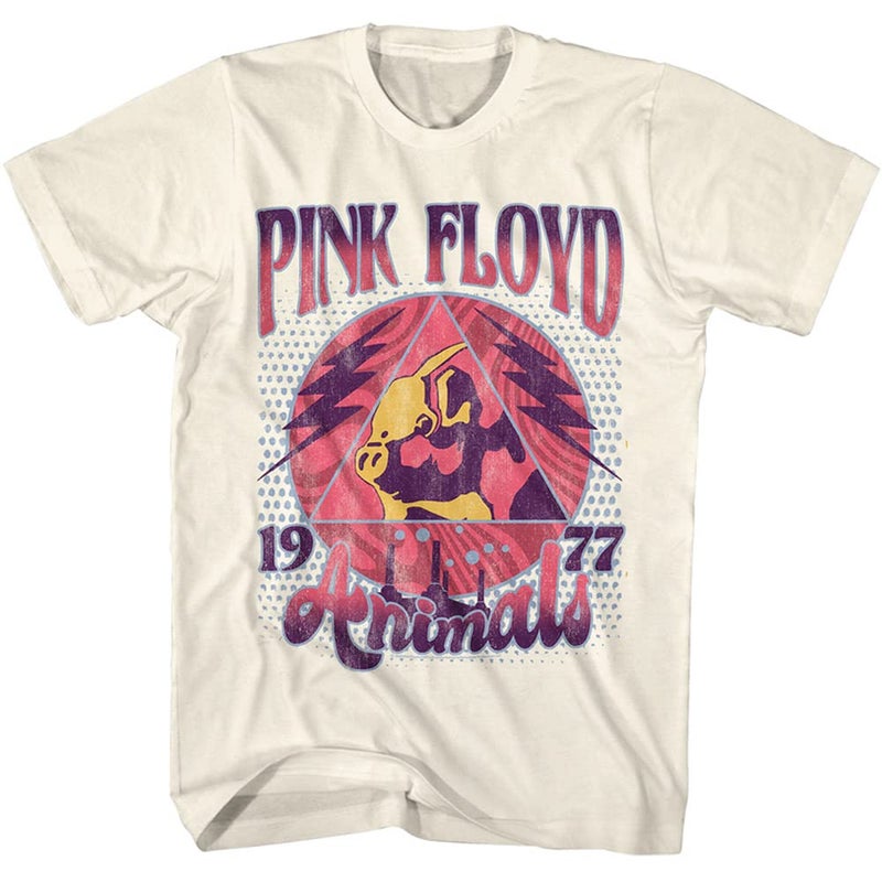 American Classics Pink Floyd 70s Rock 1977 Animals Adult Short Sleeve Vintage Style Graphic Tees OffWhite Large