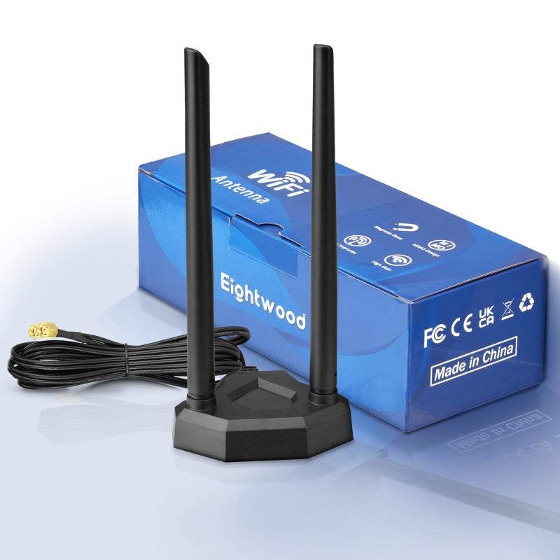 EIGHTWOOD هوائي واي فاي مزدوج النطاق من إيت وود 2.4GHz 5GHz RP-SMA مع كابل تمديد بطول 6.5 قدم لجهاز الكمبيوتر المكتبي بطاقة واي فاي بلوتوث - Image 2