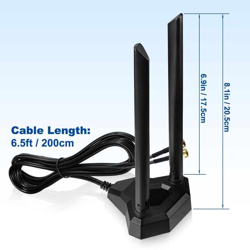 EIGHTWOOD هوائي واي فاي مزدوج النطاق من إيت وود 2.4GHz 5GHz RP-SMA مع كابل تمديد بطول 6.5 قدم لجهاز الكمبيوتر المكتبي بطاقة واي فاي بلوتوث - Image 3