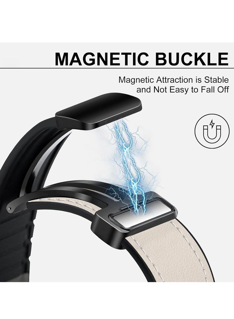 MIGOFAST Magnetic Leather Watch Band for Apple Watch Ultra 49mm/45mm/44mm/42mm  Magnetic Buckle Genuine Leather Strap for Apple Watch Series White - Image 3