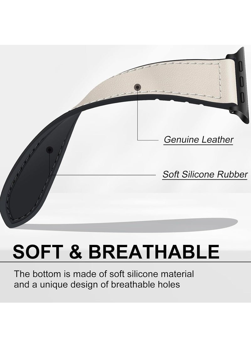 MIGOFAST Magnetic Leather Watch Band for Apple Watch Ultra 49mm/45mm/44mm/42mm  Magnetic Buckle Genuine Leather Strap for Apple Watch Series White - Image 5