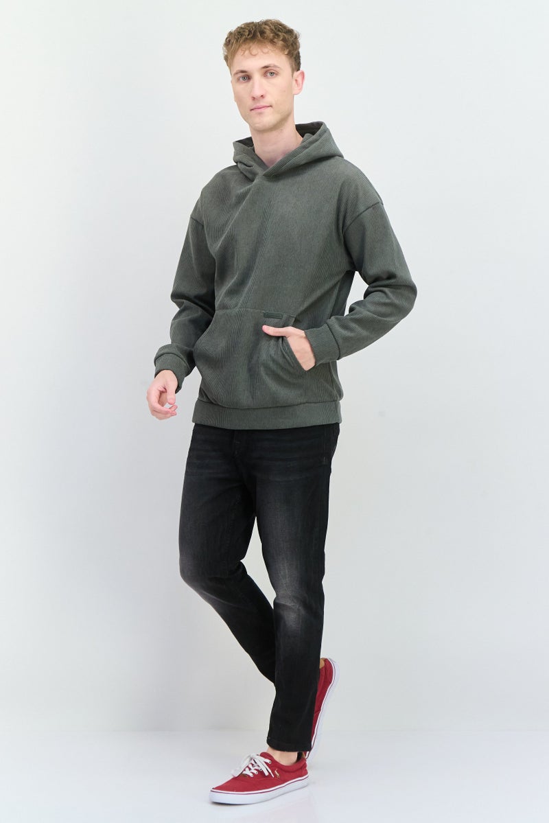 MEMBERS ONLY Men Long Sleeve Ribbed Hooded Sweatshirt, Basil - Image 3
