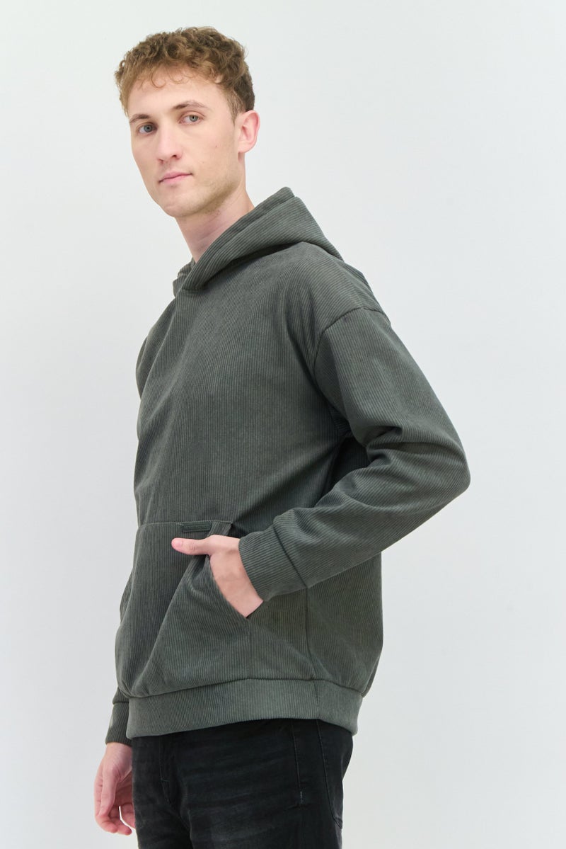 MEMBERS ONLY Men Long Sleeve Ribbed Hooded Sweatshirt, Basil - Image 4
