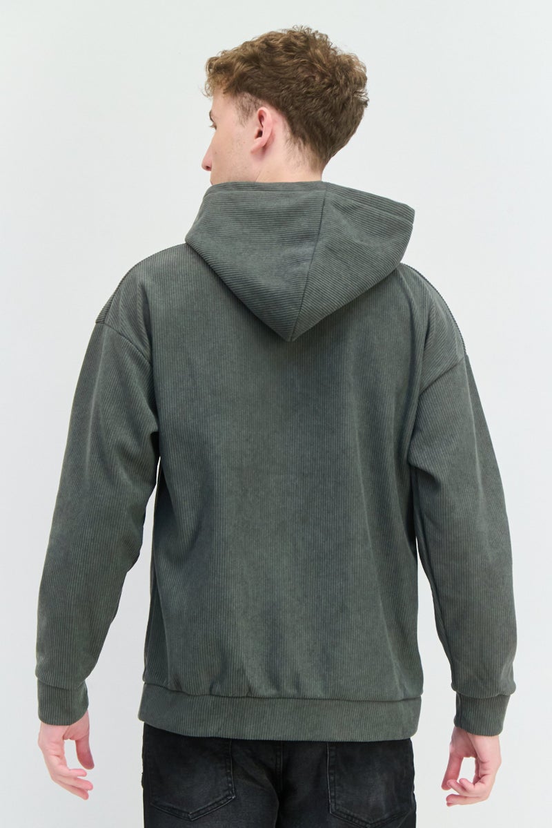 MEMBERS ONLY Men Long Sleeve Ribbed Hooded Sweatshirt, Basil - Image 2