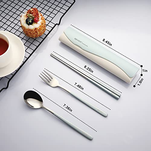 DEVICO Portable Travel Utensils with Case, Reusable Camping Silverware for Lunch, 18/8 Stainless Steel Cutlery Set (Blue) - Image 2