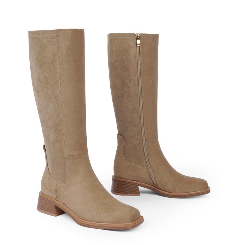 QIY Women's Knee-High Boots Heel Fall Boot for Women 2025 Tan Camel Below Knee Boots Riding Square Toe Chunky Heeled Tall Long Suede Boot Size 9 - Image 4