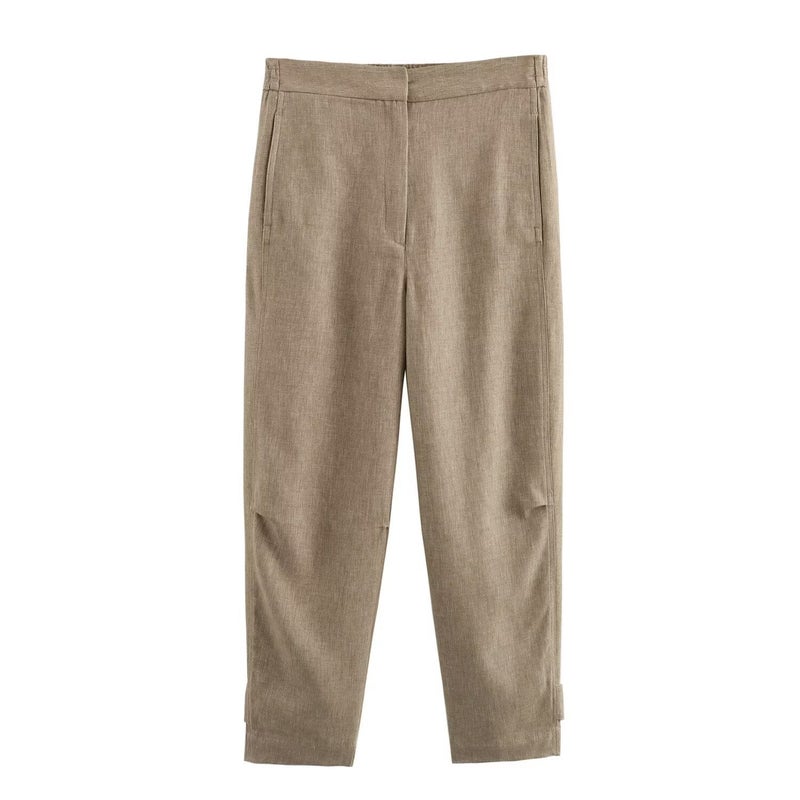 ZA cross-border womens clothing wholesale new European and American style solid color linen blended jacket casual trousers 4043246 pink top - Image 5