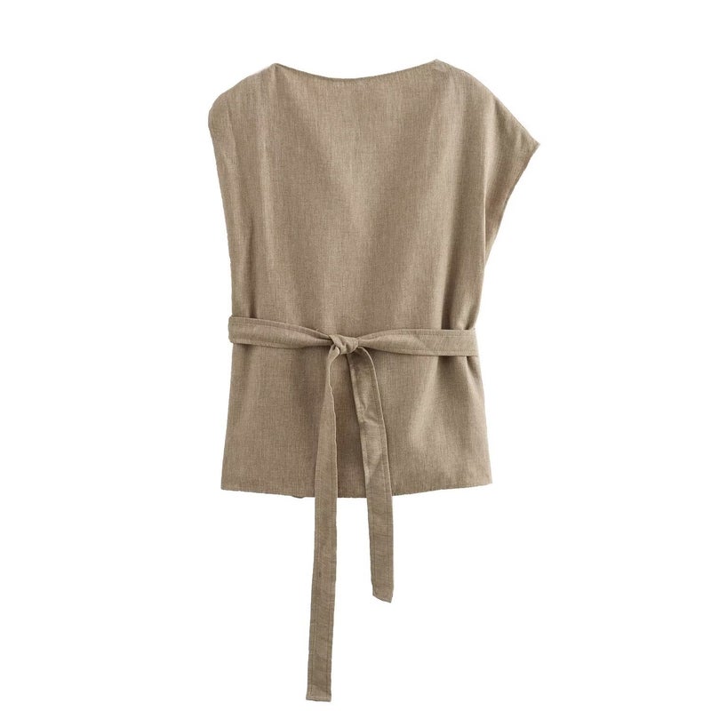 ZA cross-border womens clothing wholesale new European and American style solid color linen blended jacket casual trousers 4043246 pink top - Image 4