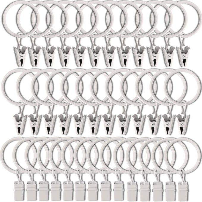 40 PACK WHITE CURTAIN RINGS WITH CLIPS CURTAIN HOOKS HANGERS CLIP RINGS FOR HANGING DRAPES BOWS HAT DRAPERY RINGS 126 IN I D FITS UP TO 1 IN DIAMETER CURTAIN ROD