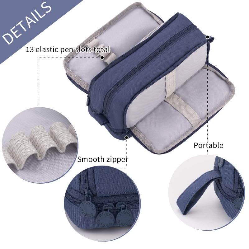 CICIMELON Large Capacity Pen Pencil Case with 4 Compartments, Multi-Slot Pencil Pouch Bag Aesthetic School Supplies Organizer for Teen Girls, Women, Adults (Navy) - Image 3