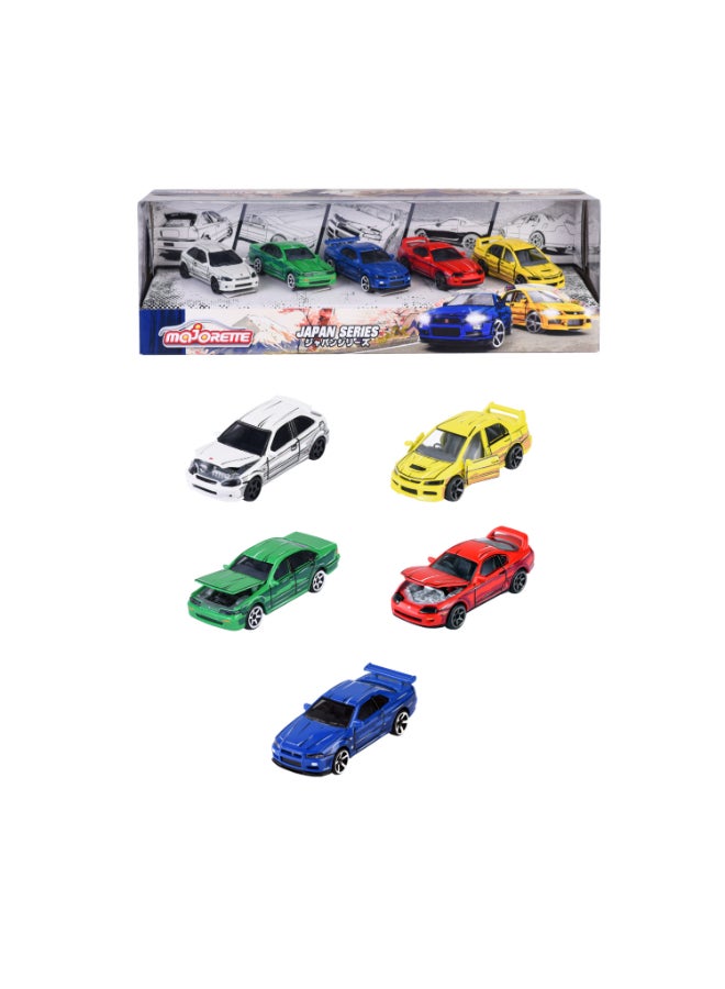 Majorette Japan Series 5 Pieces Diecast Giftpack, 5 Anime-Inspired Japanese Cars, 1:64 Scale Metal Toy Vehicles with Rotating Wheels, Suspension and Opening Parts, 7.5 cm, Ages 3+ - Image 1
