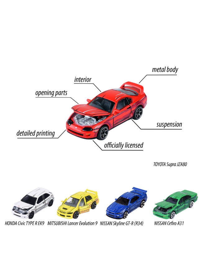 Majorette Japan Series 5 Pieces Diecast Giftpack, 5 Anime-Inspired Japanese Cars, 1:64 Scale Metal Toy Vehicles with Rotating Wheels, Suspension and Opening Parts, 7.5 cm, Ages 3+ - Image 4