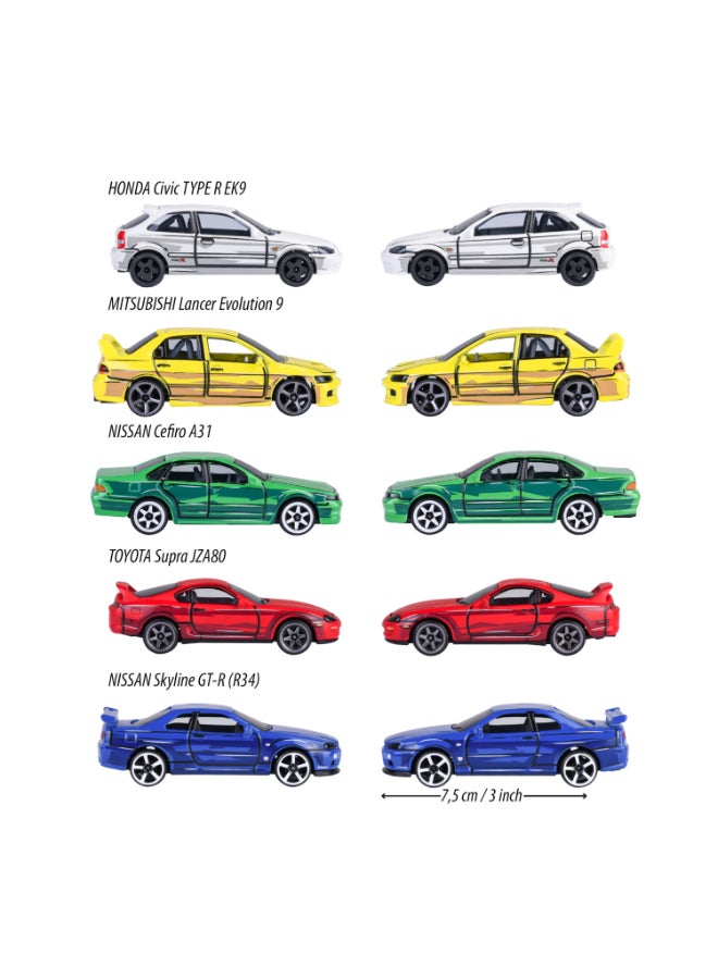 Majorette Japan Series 5 Pieces Diecast Giftpack, 5 Anime-Inspired Japanese Cars, 1:64 Scale Metal Toy Vehicles with Rotating Wheels, Suspension and Opening Parts, 7.5 cm, Ages 3+ - Image 3