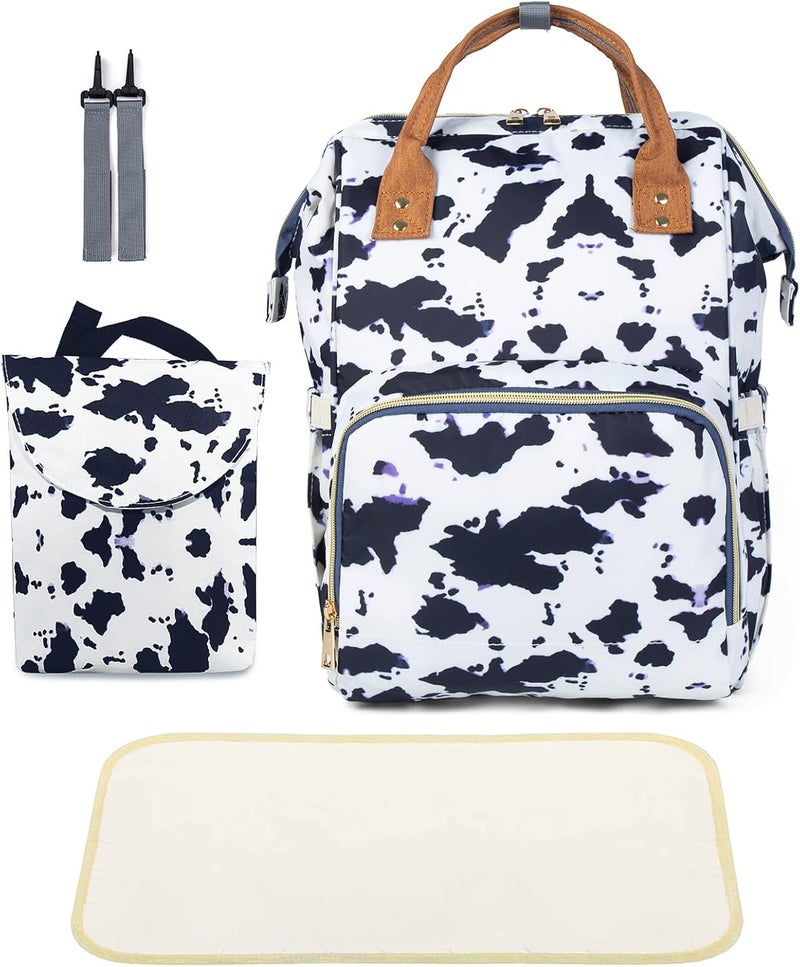 LIMHOO 4 in 1 Diaper Bag Backpack Set for Baby Girls Mom Large Capacity Waterproof Baby Care Bag MultiFunction Nappy Bag Cow - Image 1