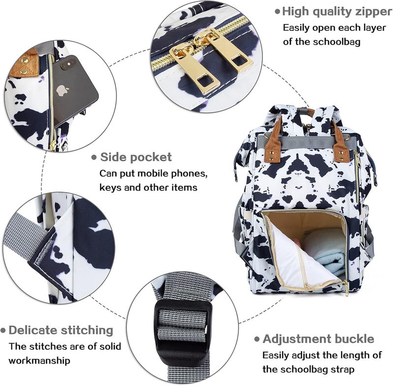 LIMHOO 4 in 1 Diaper Bag Backpack Set for Baby Girls Mom Large Capacity Waterproof Baby Care Bag MultiFunction Nappy Bag Cow - Image 5