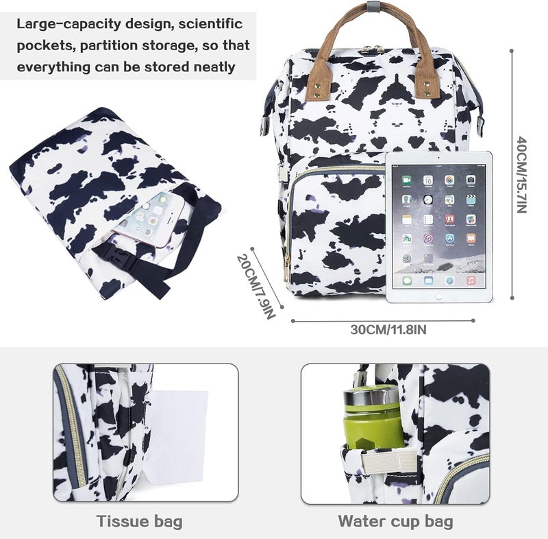 LIMHOO 4 in 1 Diaper Bag Backpack Set for Baby Girls Mom Large Capacity Waterproof Baby Care Bag MultiFunction Nappy Bag Cow - Image 3
