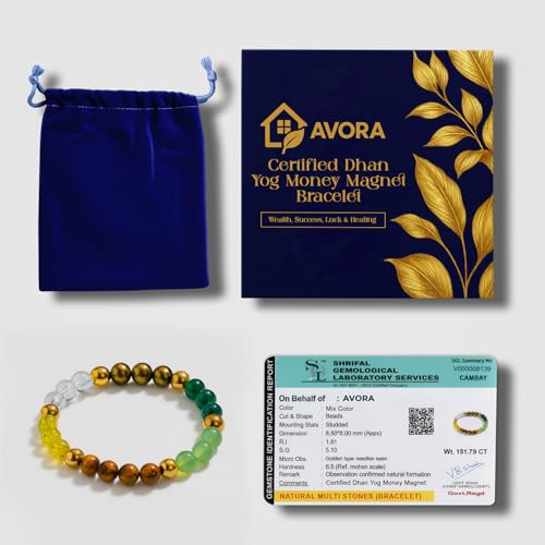 AVORA Certified Dhan Yog Money Magnet Bracelet for Men & Women | Natural Pyrite, Citrine, Green Aventurine, Tiger Eye & Clear Quartz Crystal 8mm Beads | Wealth, Luck & Prosperity - Image 3