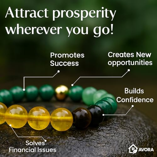 AVORA Certified Dhan Yog Money Magnet Bracelet for Men & Women | Natural Pyrite, Citrine, Green Aventurine, Tiger Eye & Clear Quartz Crystal 8mm Beads | Wealth, Luck & Prosperity - Image 4