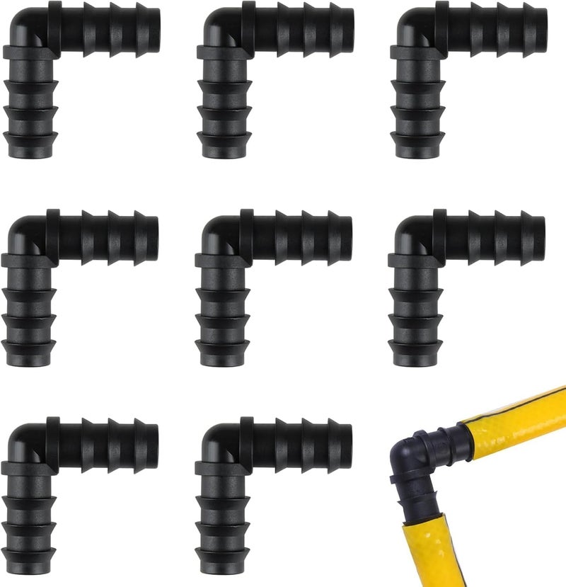 tinshow 8 Pack 13mm (1/2 Inch) Barbed Garden Hose Connectors, Drip Irrigation Fittings Connectors Durable Plastic 90° Elbow Pipe Fittings for Drip Irrigation Systems and Water Pipe Joints, Black - Image 1