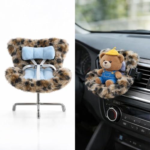 Ezcora Accessories for 1017cm Dolls Doll Car Seat with Clip onto Car Air Vent Includes Seat Leg for Desktop Display Brown Leopard Print - Image 1