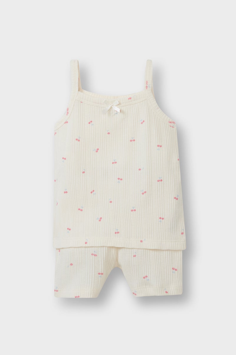 DeFacto Beige BabyGirl Baby Girl Fruit Patterned  Ribbed 2 Piece Pajama Set Casual - Image 5