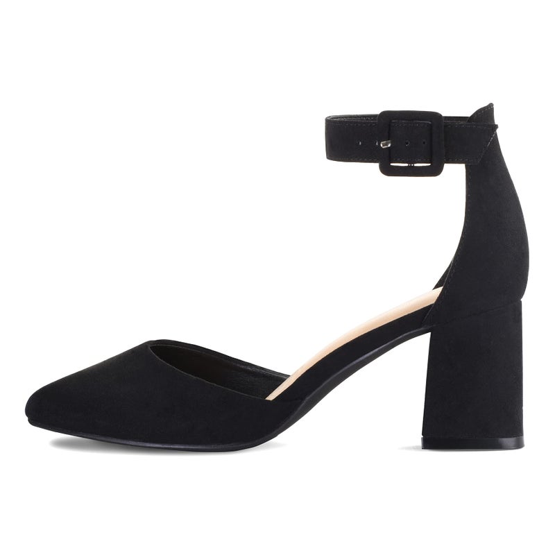 mysoft Women's Pointed Toe Low Chunky Heels Closed Toe Ankle Strap Dress Pump Shoes - Available in Wide Sizes - Image 3