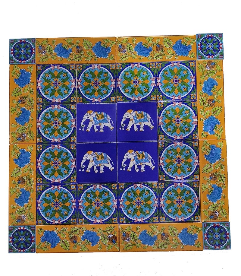 Shiv Kripa Blue Pottery Home Decor Wall Mural Mosaic Tiles Ceramic Handmade Wall Decorative Tiles Pack of 28 Tiles