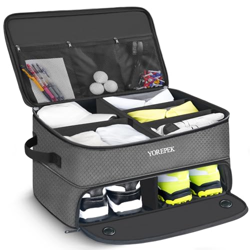 YOREPEK Large 2 Layer Golf Trunk Organizer for 2 Size 14 Pair Shoes, Expanding Golfing Trunk Locker Organizer With Upper Adjustable Separation, Golf Accessories For Men, Cool Gifts For Golfer, GREY - Image 1
