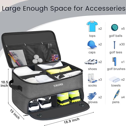 YOREPEK Large 2 Layer Golf Trunk Organizer for 2 Size 14 Pair Shoes, Expanding Golfing Trunk Locker Organizer With Upper Adjustable Separation, Golf Accessories For Men, Cool Gifts For Golfer, GREY - Image 5