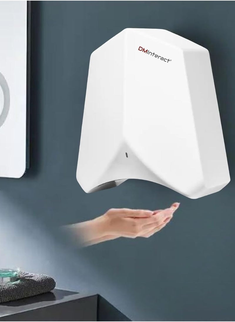 دي ام انتراكت DMInteract DM-AB300 1100 وات، 220 فولت عند 50 هرتز يعمل بالكهرباء، مجفف يد أوتوماتيكي عالي السرعة 90 متر/الثانية مع HEPA، درجة حرارة الرياح الساخنة والباردة 45 درجة مئوية للمكتب والفندق والمنزل (اللون الأبيض)  - Image 4