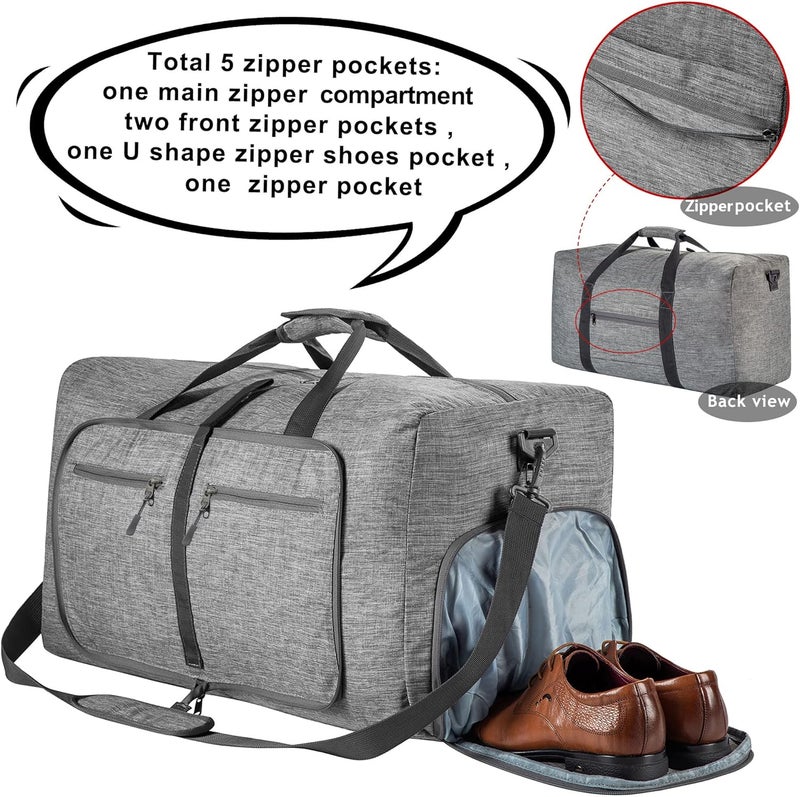 Vomgomfom Travel Duffle Bag for Men, 65L Foldable Travel Duffel Bag with Shoes Compartment Overnight Bag for Men Women Waterproof & Tear Resistant - Image 3