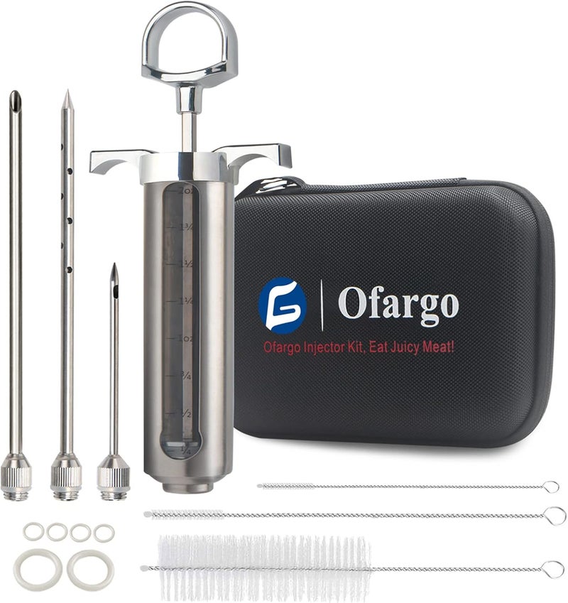 Ofargo Meat Injector Kit for Smoker with 3 Marinade Flavor BBQ Injector Syringe Needles, Injector Marinades for Meats, Turkey, Brisket; 2-oz; Paper and E-Book (PDF) User Manual Included - Image 1