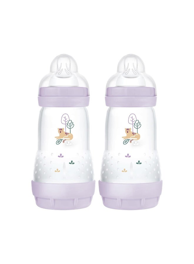 MAM زجاجة مAM سهلة البدء مضادة للمغص 9 أونصات، تدفق متوسط، زجاجة بحلمة سيليكون تشبه الرضاعة الطبيعية، تقلل من المغص والغازات والارتجاع، سهلة التنظيف، خالية من BPA، زجاجات أطفال مهوّاة للمواليد الجدد، 2+ أشهر - Image 1