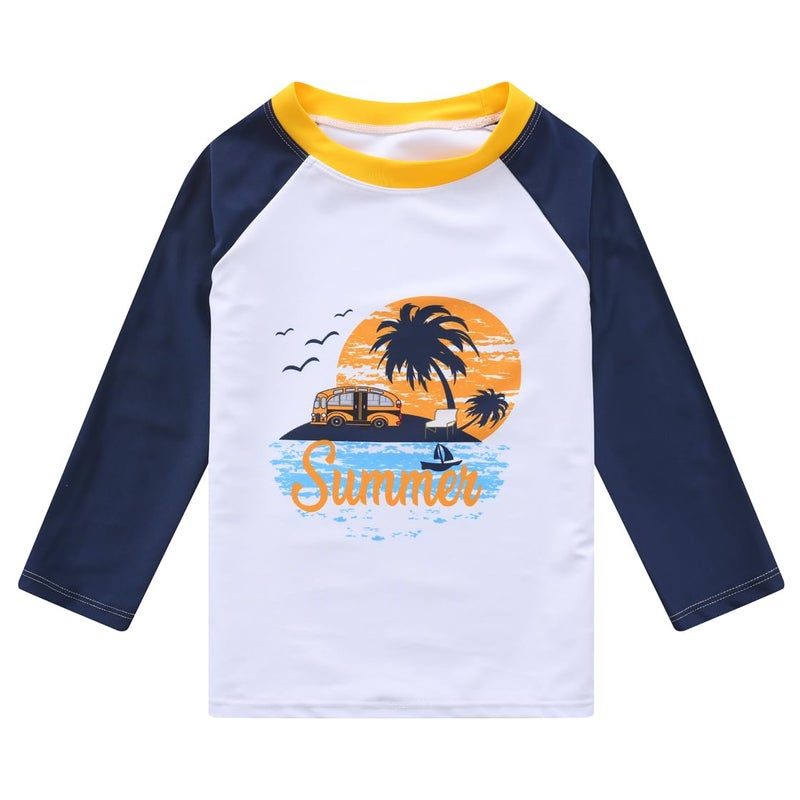 HDOBHIO Toddler and Baby Boys' 3-Piece Swimsuit Trunk Rashguard Set Sun Hat Swimwear Bathing Suit Sunsuit Swim Shirt Set Coconut Tree 2-3T - Image 2