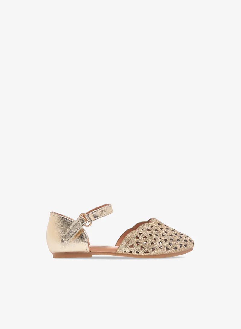 Flora Bella By Shoexpress Girls Cutwork Detail Ballerina Shoes with Hook and Loop Closure Ramadan Collection